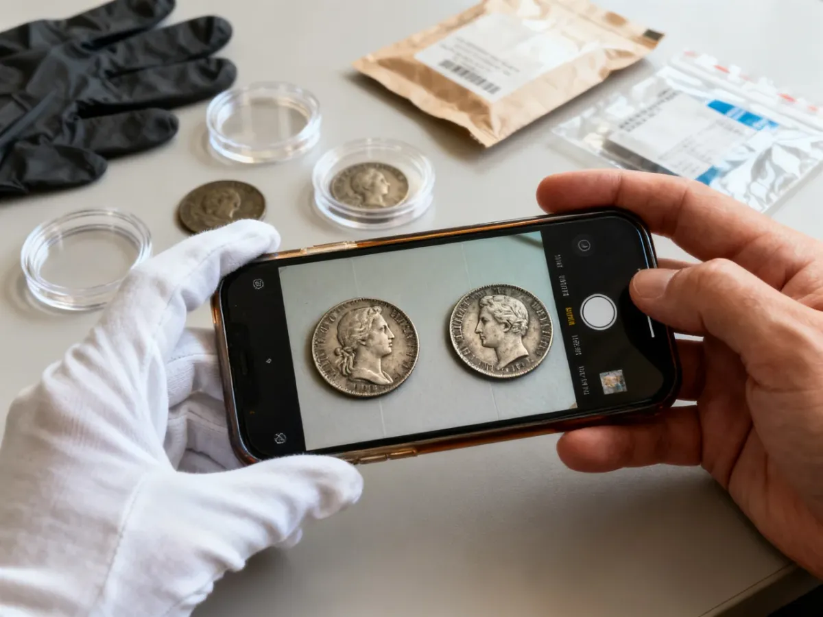 Fotografowanie starej monety przed bezpieczną sprzedażą online