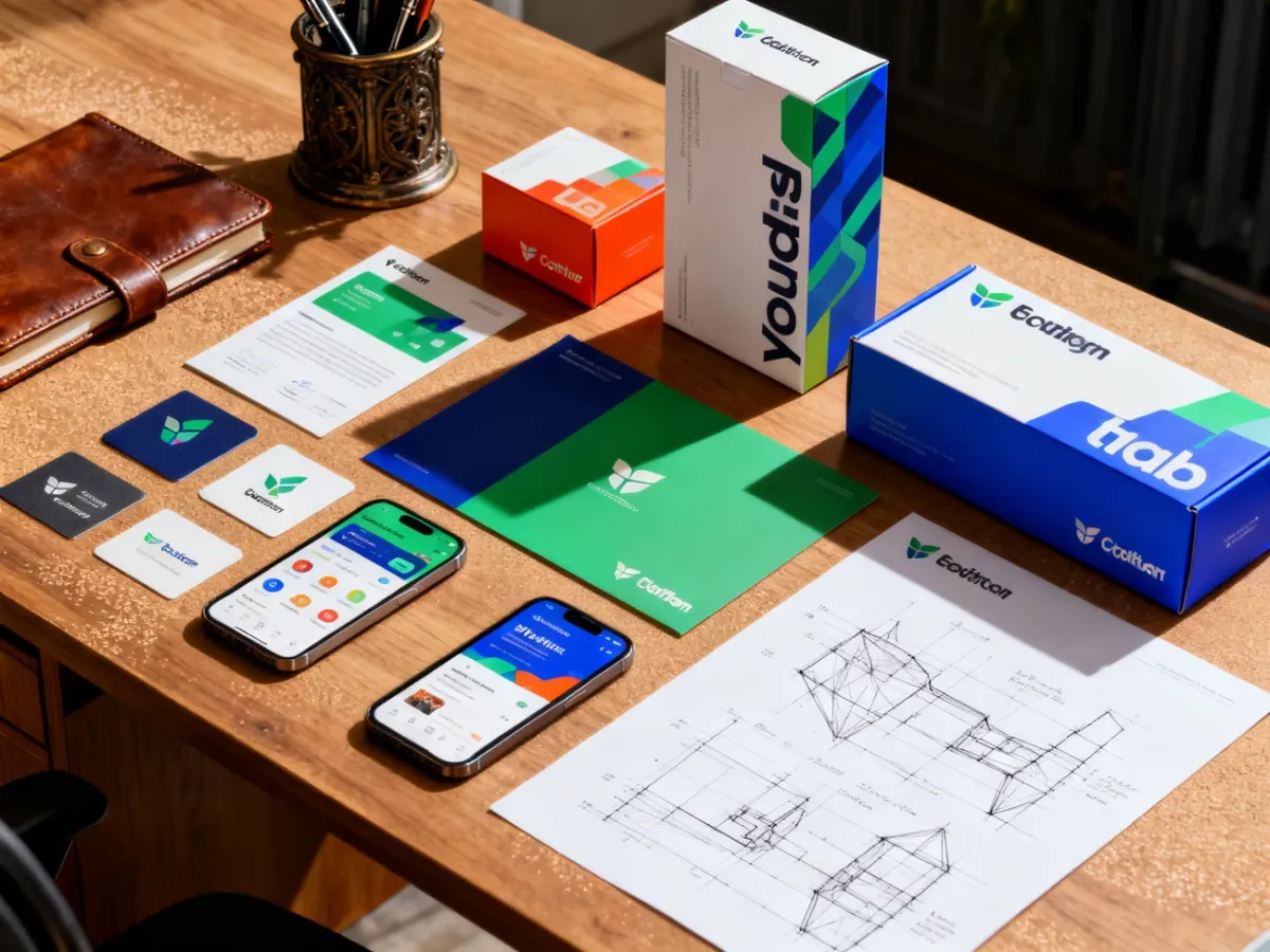 Portfolio grafika komputerowego z projektami identyfikacji, opakowań i interfejsów