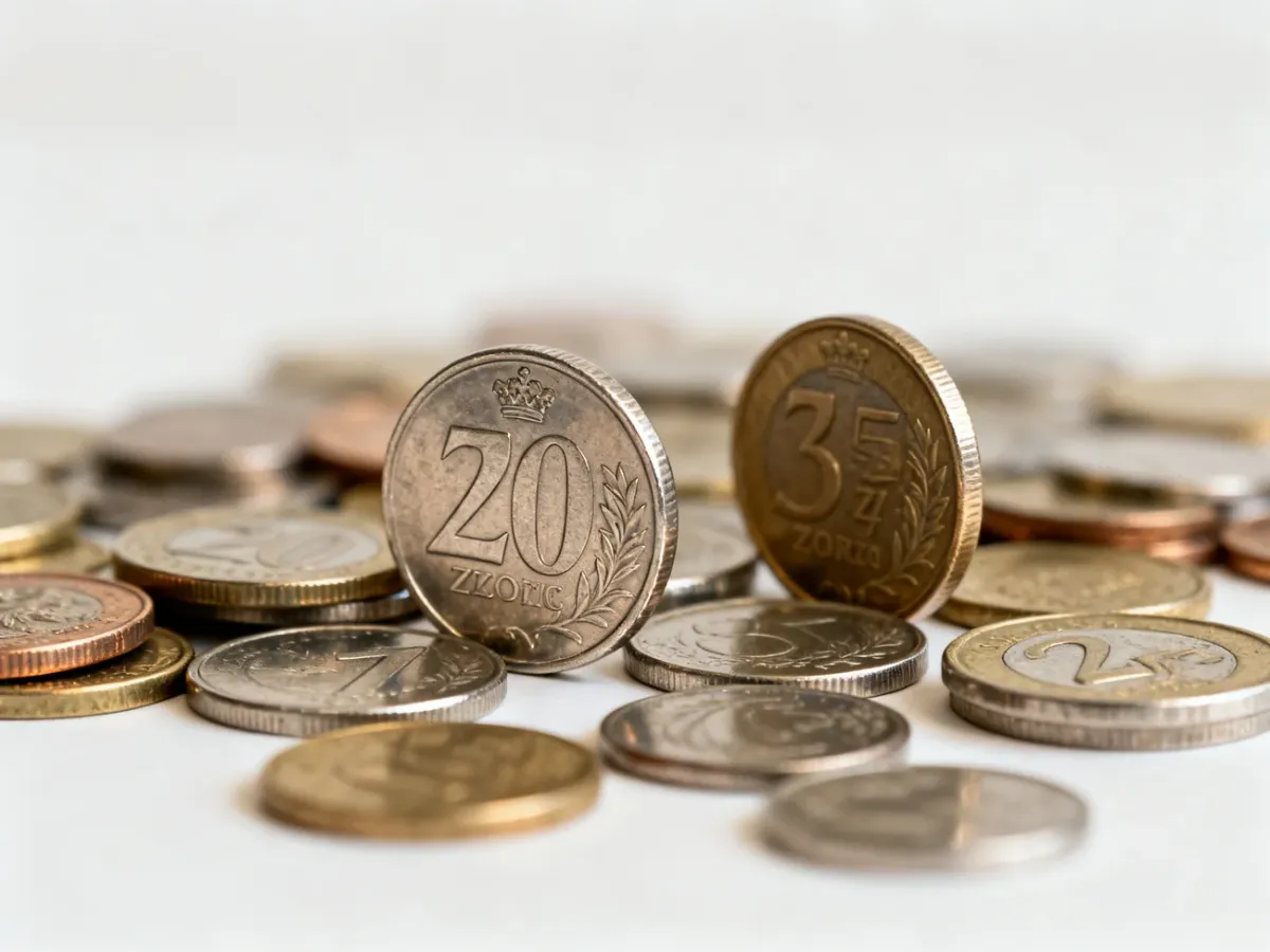 Metalowe monety złotowe i groszowe tworzące bilon