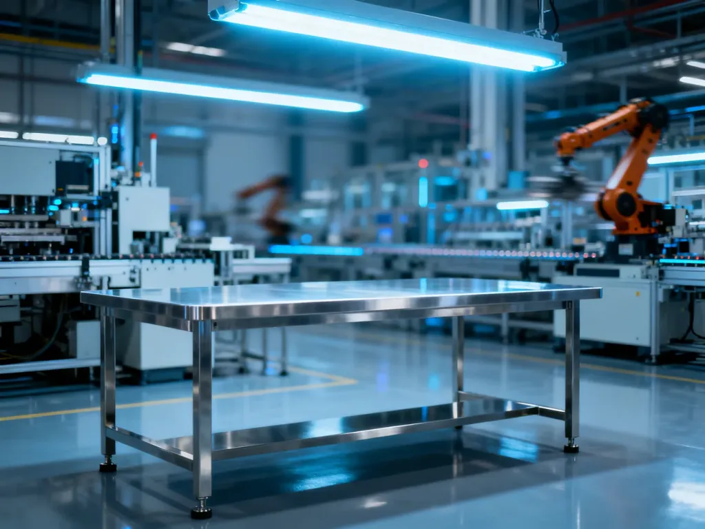 Nowoczesna hala produkcyjna z zautomatyzowanymi maszynami i stanowiskiem montażowym, obrazująca procesy wytwórcze w firmie.