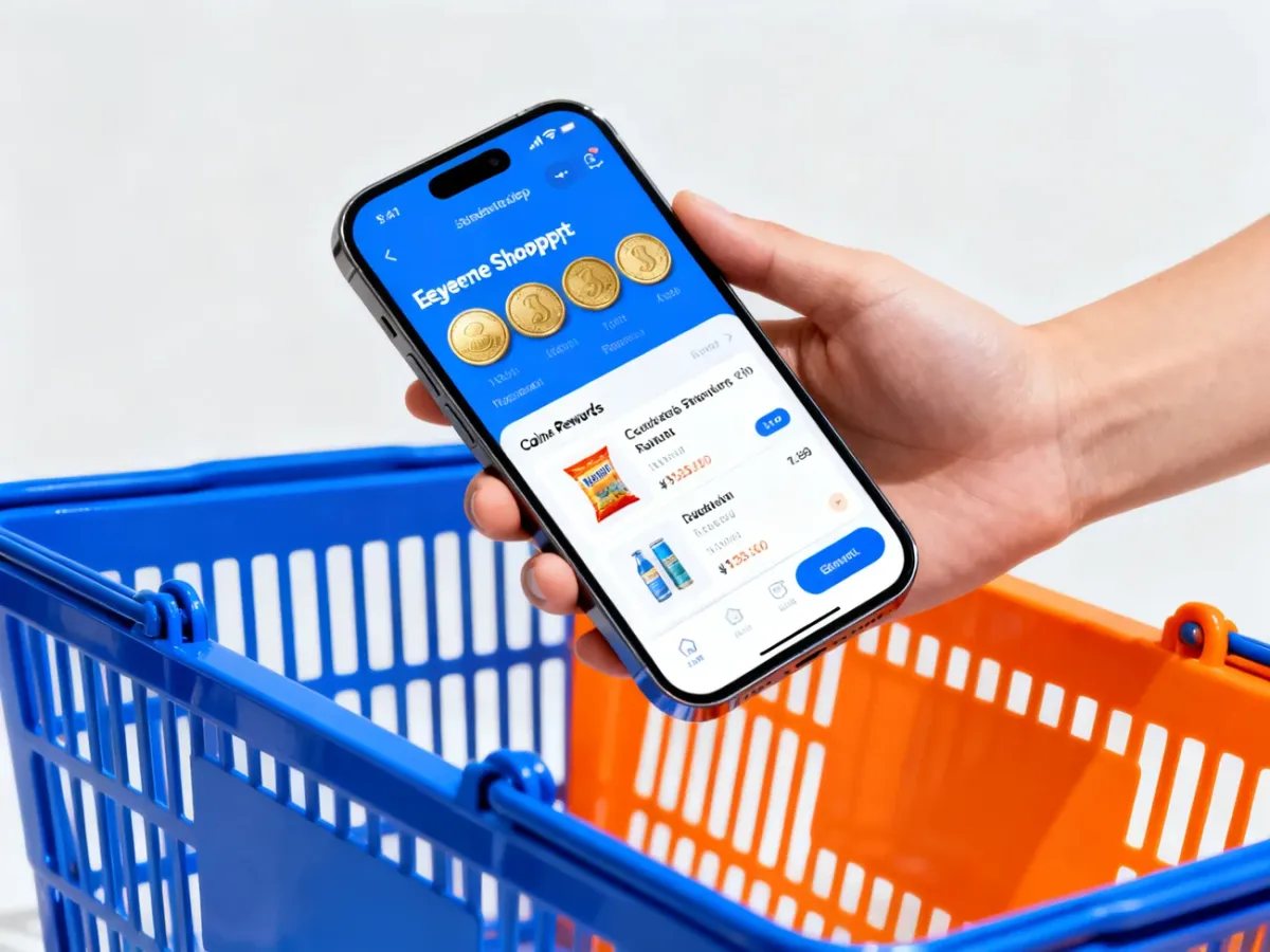 Smartfon z sekcją monet i wybranym produktem objętym rabatem